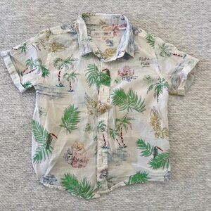 Zara Kids Tropical Print Button Down Shirt - Green and White